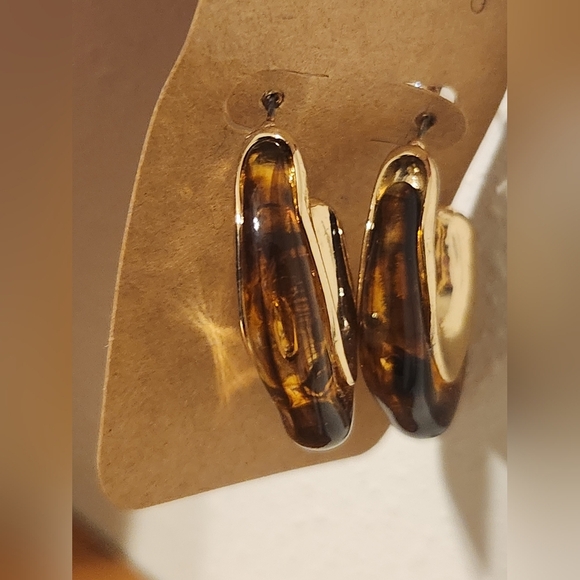 Gold and Brown (Wood?) "Hoop" Earrings - Picture 3 of 4